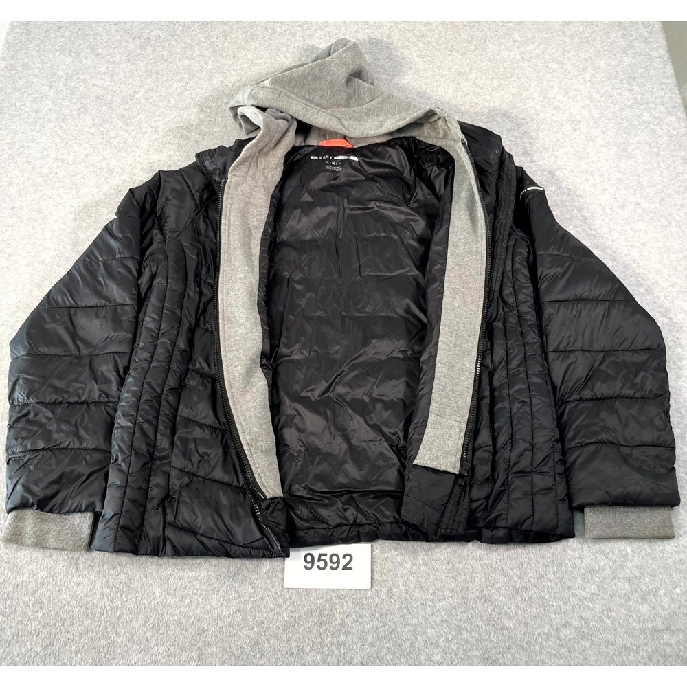 DKNY SPORT Puffer Jacket Womens XL Black Nylon Full zip‎ Hooded Casual Warm